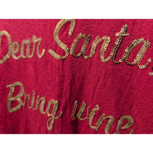 Dear Santa Bring Wine Red Gold Sequin Longsleeve Top Shirt Plus Size 3X Holiday - Picture 3 of 9